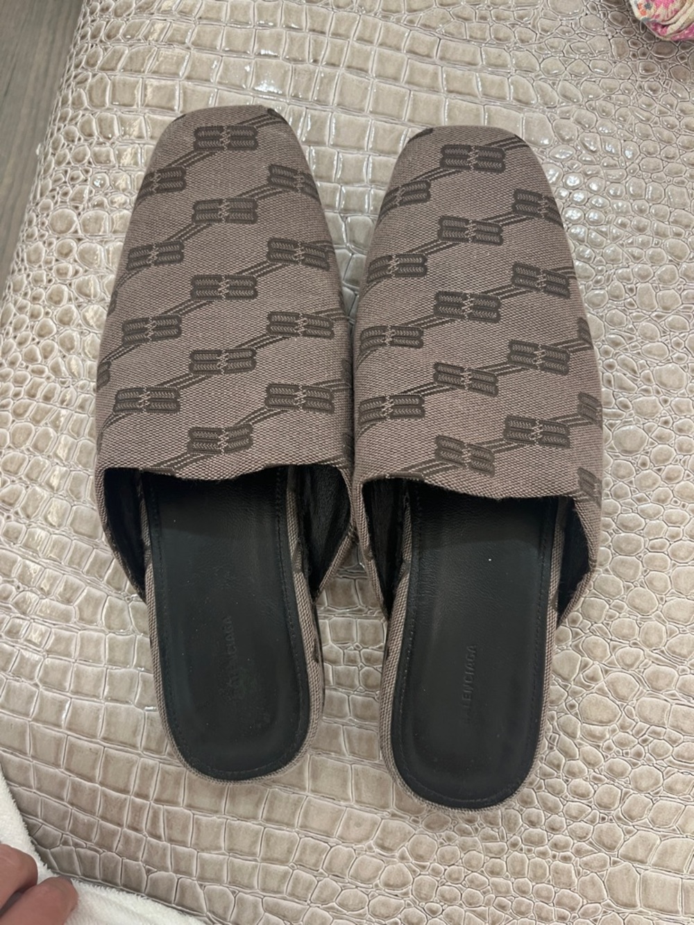 Balenciaga Brown Monogram Slip-On Mules
